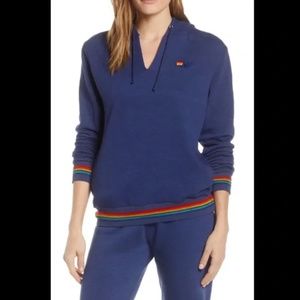 Aviator Nation Prism Split Neck Pullover Hoodie Sweatshirt in Navy